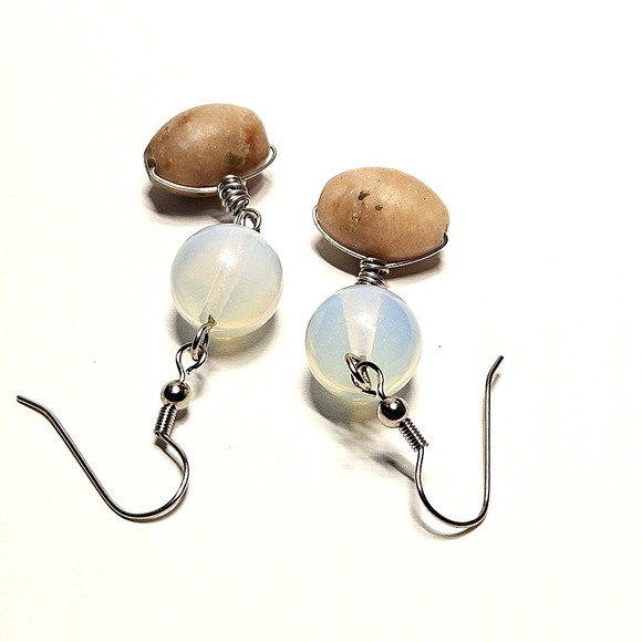 Handmade Opalite and Stone Beaded Earrings - Picture 4 of 6